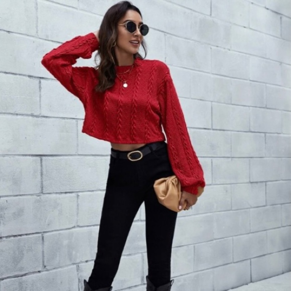 Shein mock neck drop shoulder crop top